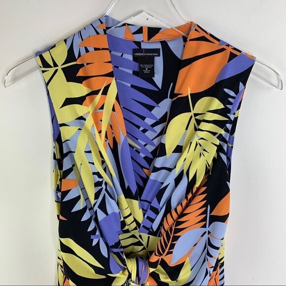 Moda International V-Neck Vivid Colorful Tropical Sleeveless Dress Sz 8 - Picture 2 of 9
